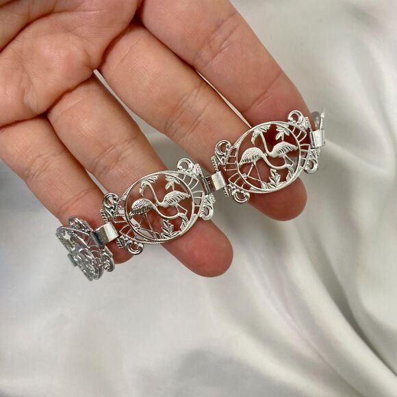 Vintage Dainty Filigree Flamingo Silver Tone "Made in Germany" Bracelet - Picture 3 of 4